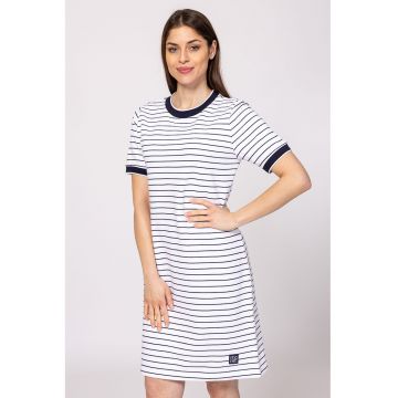 Rochie din amestec de bumbac cu model uni si decolteu rotund - Negru - Alb optic -