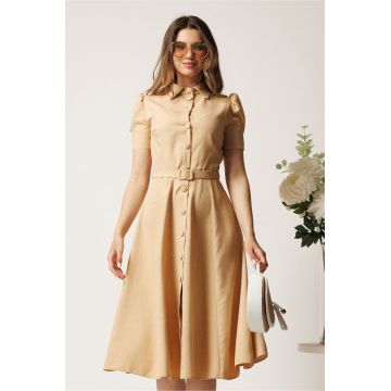 Rochie DY Fashion bej in clos cu nasturi si curea in talie