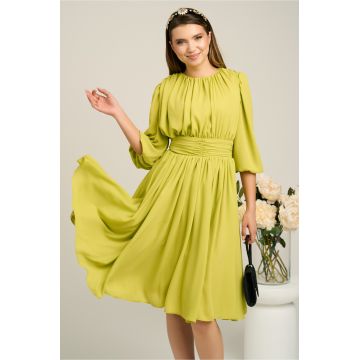 Rochie DY Fashion din voal verde lime clos cu pliuri