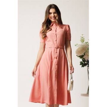Rochie DY Fashion roz in clos cu nasturi si curea in talie