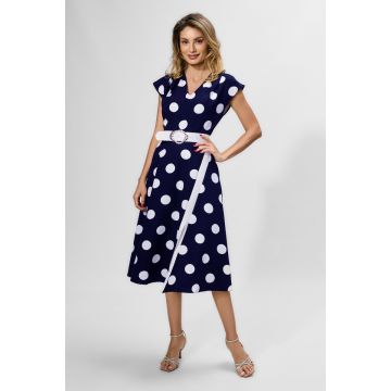 Rochie eleganta cu buline si crepeu Lisbeth Bleumarin