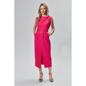 Rochie eleganta cu buzunare si crepeu Bernadette Ciclam