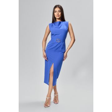 Rochie eleganta cu buzunare si crepeu Bernadette Indigo