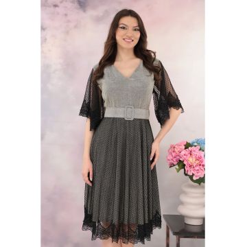Rochie eleganta din lurex auriu cu tulle negru cu buline