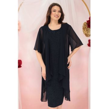 Rochie eleganta din lurex bleumarin cu pelerina detasabila