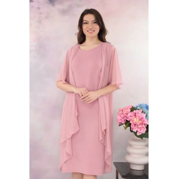 Rochie eleganta din lurex roz cu pelerina detasabila