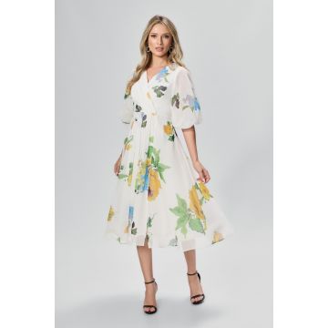 Rochie eleganta din voal cu imprimeu Lirene Alb Floral