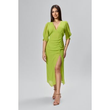 Rochie eleganta din voal cu maneci scurte si crepeu Myana Fistic