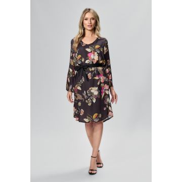 Rochie eleganta din voal satinat cu imprimeu floral Ronia Neagra