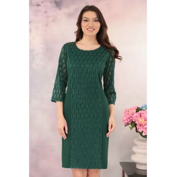 Rochie eleganta verde cu insertii din dantela 3D cu glitter