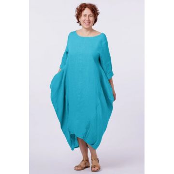 Rochie lalea in colturi, din in turcoaz