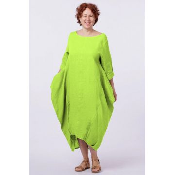 Rochie lalea in colturi, din in, verde lime