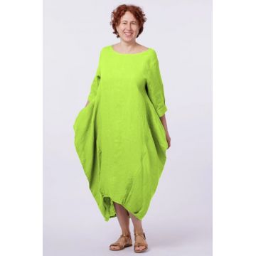 Rochie lalea in colturi, din in, verde lime