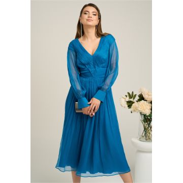 Rochie Leonard Collection eleganta din matase naturala turcoaz