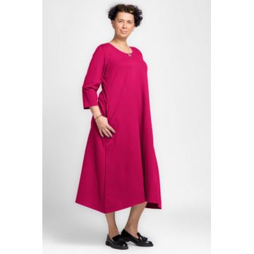 Rochie lunga A-line fucsia inchis, din tricot de bumbac