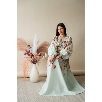Rochie Lunga cu maneca lunga Flowers Mint 15544