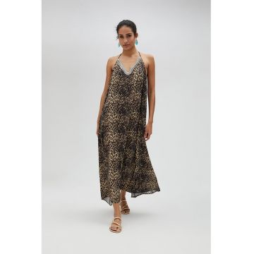 Rochie maxi cu decolteu in V si animal print