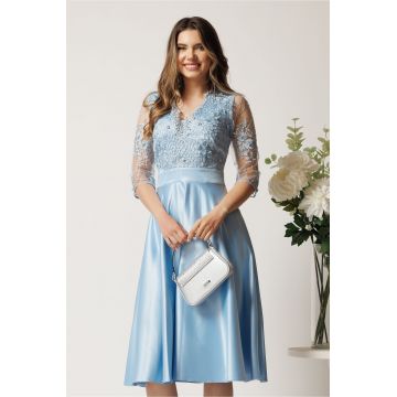 Rochie midi bleu din tafta in clos cu dantela la bust - Ella Collection Inna