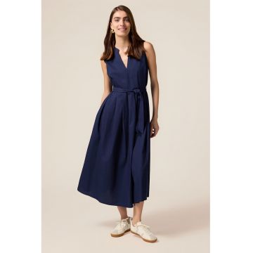 Rochie midi din bumbac fara maneci cu cordon in talie