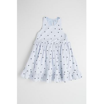 Rochie midi evazata - Alb/Albastru ultramarin/Albastru deschis