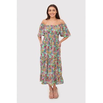 Rochie midi finisata cu volan DA1764 MULTI