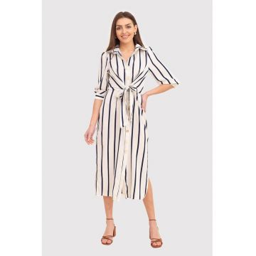 Rochie midi in dungi crem cu nasturi si maneci 3/4 DA1794 CREAM/NAVY