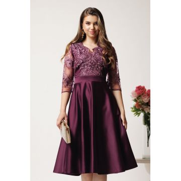 Rochie midi mov din tafta in clos cu dantela la bust - Ella Collection Inna