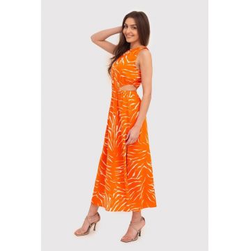 Rochie midi portocalie cu decupaje in talie DA1723 BLOOD ORANGE