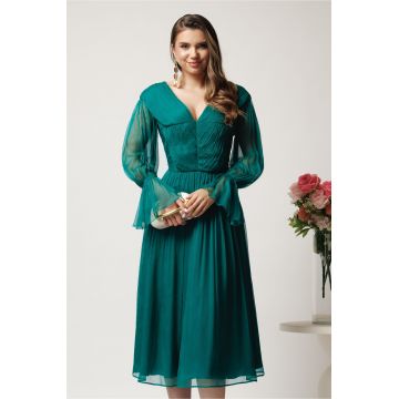 Rochie midi verde din matase naturala- Leonard Collection