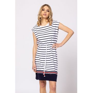 Rochie mini cu cordon in talie Venla - Alb - Bleumarin -