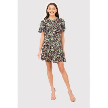 Rochie mini cu maneci scurte si imprimeu floral DA1803 MULTI