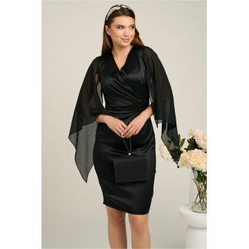 Rochie Moze eleganta din tafta neagra cu maneci din voal cu lurex Rochie Moze eleganta din tafta neagra cu maneci din voal cu lurex