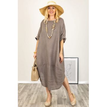 Rochie oversize lalea, din in bej inchis