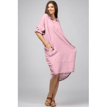 Rochie roz din in Stella Milani cu inel metalic pe spate