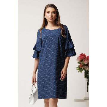 Rochie scurta bleumarin din viscoza cu buline albe