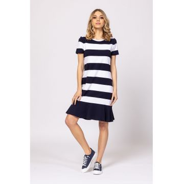 Rochie scurta Vimon - Alb optic - Bleumarin -