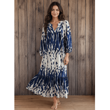 Rochie vaporoasa din vascoza cu imprimeu abstract albastru