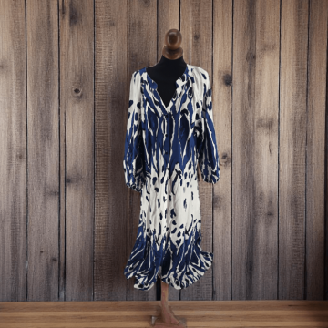 Rochie vaporoasa din vascoza cu imprimeu abstract albastru