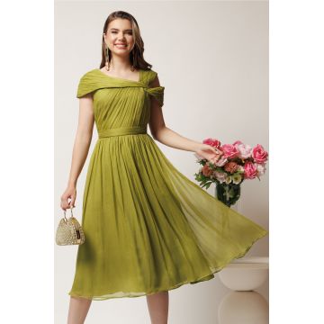 Rochie verde din matase naturala cu maneci scurte- Leonard Collection
