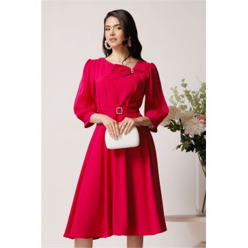 Rochie Viada din voal fucsia cu funda la bust si cordon in talie