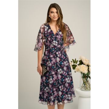 Rochie Viada din voal neagra cu flori fucsia