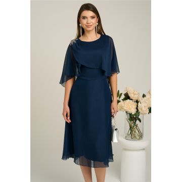 Rochie Viada eleganta din voal bleumarin cu capa la bust
