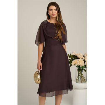 Rochie Viada eleganta din voal maro cu capa la bust