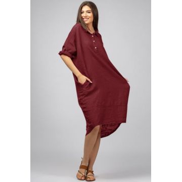 Rochie visinie din in Stella Milani cu inel metalic pe spate