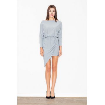 Rochie  asimetrica - eleganta - gri - cu maneci lungi - poliester