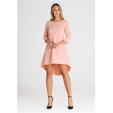 Rochie  asimetrica - maneca 3/4 - roz - poliester