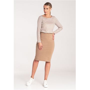 Rochie bicolora  M1057 - bej - material elastic - confortabil - bumbac