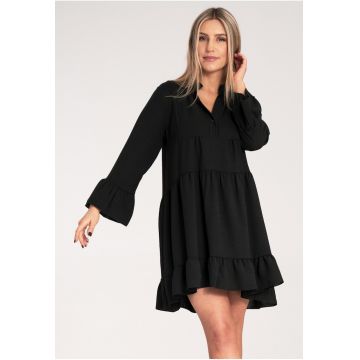 Rochie boho  neagra - cu volane - croi lejer - poliester -