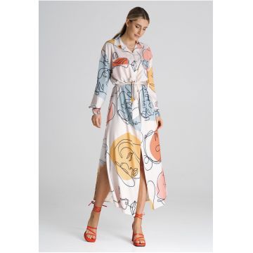 Rochie camasa lunga  M1000 - cu curea - multicolor - poliester 97% - elastan 3% -