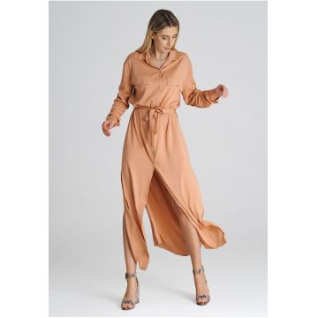 Rochie camasa maxi  portocalie - croiala lejera - poliester